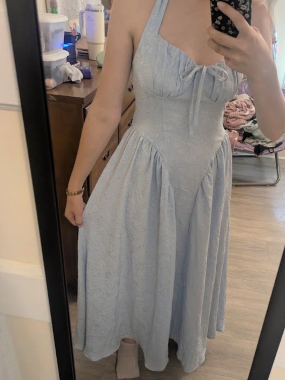 Women's formal floral blue cottage core dress